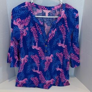 Lilly Pulitzer Women's Blue and Pink Print Top